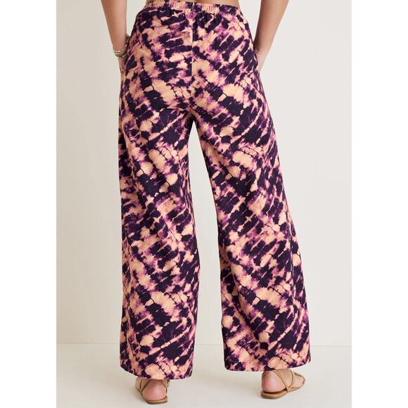 NEW Purple Printed Wide Leg Pants Plus size 2X Cotton Linen Summer Lounge Beach - Picture 2 of 11